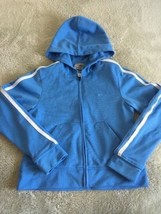 Champion Girls Blue Hooded Athletic Jacket White Sleeve Stripe Pockets XS - $6.37