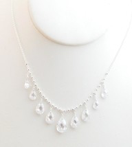 Sterling &amp; CZ Graduated Checkerboard Tear Drop Draped Necklace Lord &amp; Taylor NWT - £23.97 GBP