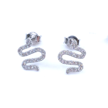 Women&#39;s Earrings Solid 18k White Gold Snake Round High Quality Diamonds - £572.65 GBP
