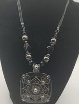 Bold vintage pendant necklace black and silver tone - £11.45 GBP