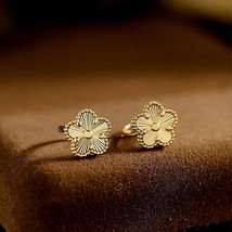 14K Solid Gold Sparkly Flower Huggie Hoop Earrings, Blossom Hoop Earrings - £180.41 GBP