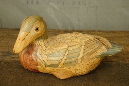 Primitive Folk Art Wood Straw Leaf Asian BIRD Duck Decoy Shelf Sitter Figurine - £13.36 GBP