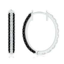 3/4 CT Round Black &amp; White Cubic Zirconia Hoop Earrings in 14K White Gold Plated - £51.46 GBP