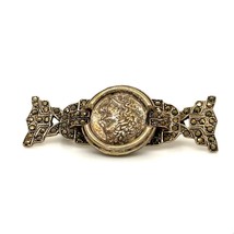 Vintage Signed 925 Roman Coin Male Repousse Marcasite Stone Art Deco Brooch Pin - £55.56 GBP