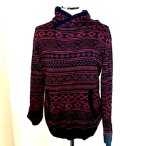 Carbon Aztec Print Black Burgundy Hooded pullover Sweatshirt w/front poc... - $23.09