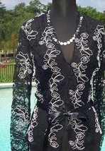 Cache Luxe Sheer Illusion Lace Top Jacket New 0/2/4/6/8 Sequins + Belt $228 NWT - £72.81 GBP