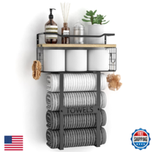 Bathroom Wall Mounted Towel Rack Set Above Toilet Storage Wooden Vertica... - $54.58