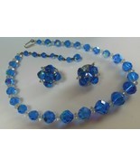 Vintage Designer Signed JONNE Blue &amp; Clear Faceted Crystal Necklace &amp; Ea... - $130.48 CAD