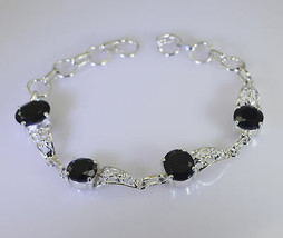 comely Black Onyx 925 Solid Sterling Silver Black Bracelet Natural simply US - £26.26 GBP