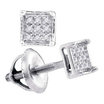 Sterling Silver Womens Round Diamond Square Cluster Fashion Earrings 1/20 Cttw - £24.49 GBP