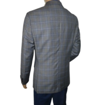 Men's Mono Double Breasted Blazer Super 180s Wool 1523-01 Gray Blue Plaid image 5