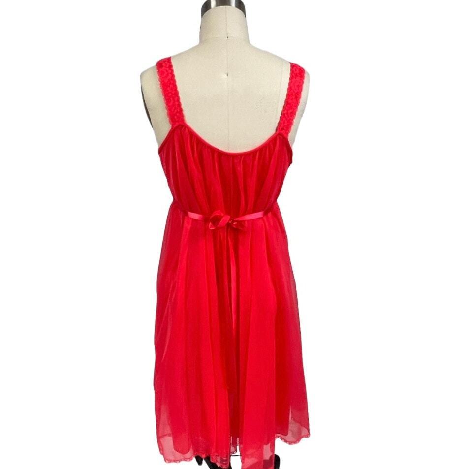 Vtg Retro Vanity Fair 1950s Red Sheer Nylon Tricot Nighty Sexy 2 Layer 34 NWOT Item image 4