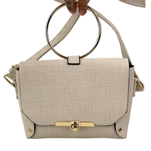 Beige Shoulder Bag Gold Round Handle Crossbody Purse - £17.62 GBP