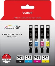 Black And Color Ink Cartridges From Canon, Model Cli-251, Four-Pack. - $71.96