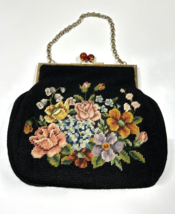 Vintage Needlepoint Tapestry Carpetbag Purse Evening Bag Floral with Mir... - £53.50 GBP