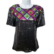 Exclusive Jainson International Sequin Blouse Short Sleeve Vintage Top S... - $17.77