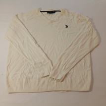 Us Polo Assn Men’s Long Sleeve V-Neck Cream Acrylic Shirt Size Large - $165.69 MXN