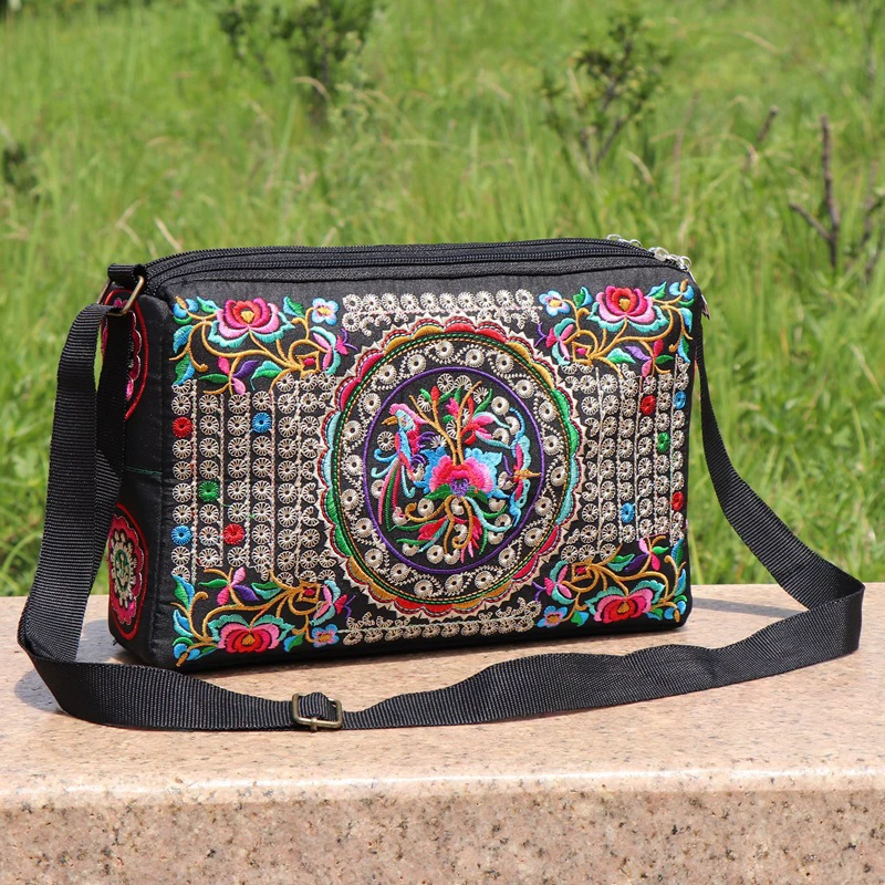  Bag Yunnan Ethnic Style Embroidered Bag Crossbody Bag Women Bag Enlarged Zipper - $62.16