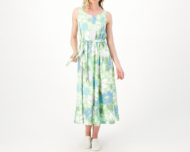 Cuddl Duds Flexwear Paneled Maxi Dress Green Floral, Petite Small - $29.69