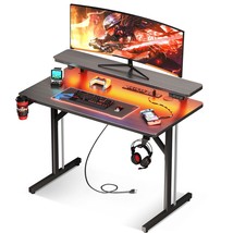 Small Gaming Desk With Led Lights &amp; Power Outlets, 31 Inch Computer Desk Gaming  - £151.53 GBP