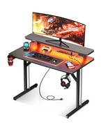 Small Gaming Desk With Led Lights &amp; Power Outlets, 31 Inch Computer Desk... - £149.46 GBP
