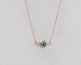 Evil Eye Necklace-14k Gold Necklace-Solid Gold Evil Eye-Dainty Gold Necklace - $228.00