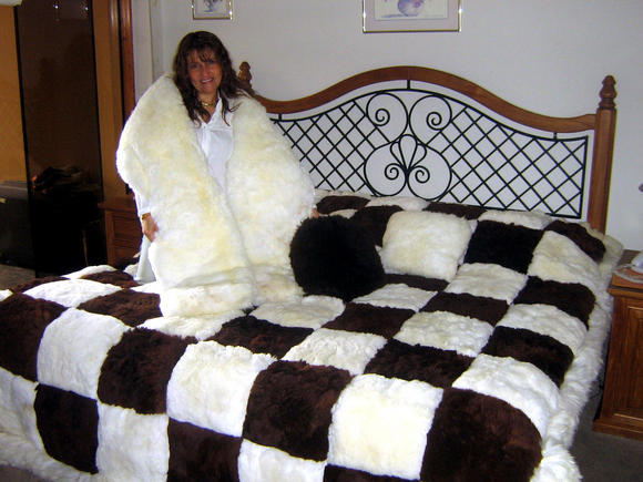 Set of fur bedspread,pilows and snake, alpaca pelt  - $2,050.00