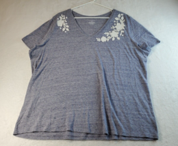 Lane Bryant T Shirt Top Women Size 22 Gary White Floral Knit Short Sleeve V Neck - £8.88 GBP