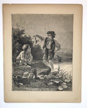 Antique Engraving Print Victorian Boy Nipped by Crayfish at the Water c.1873 - £13.37 GBP