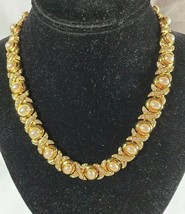 Signed IVANA Gold Tone Necklace Faux Pearl Rhinestone Hugs and Kisses X&#39;... - $199.99