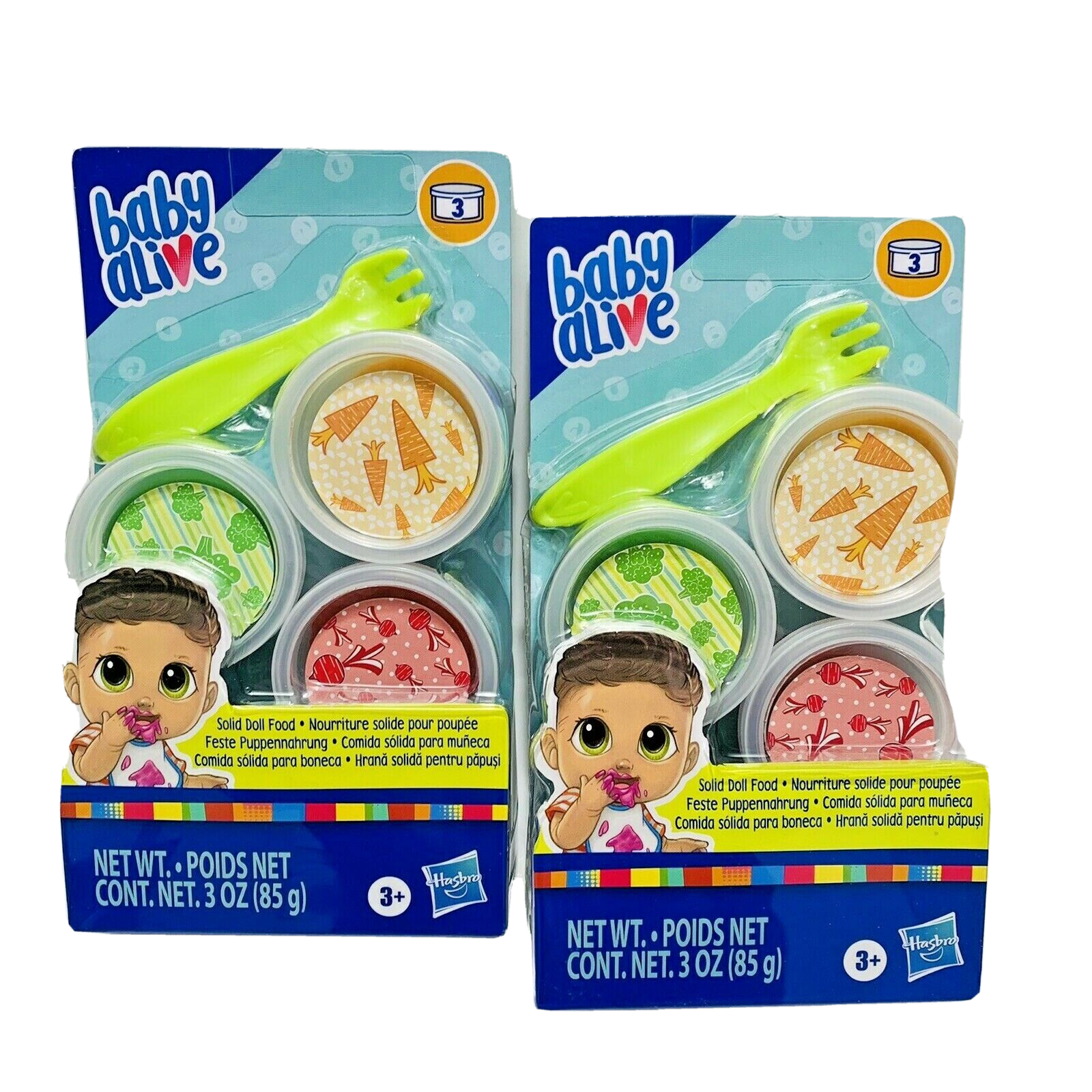 2 Packages Baby Alive Solid Doll Food Refill Includes 3 Food 1 Fork Doll Toy NEW