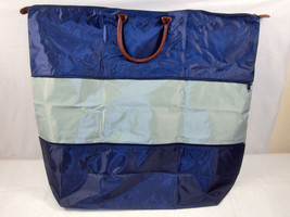 Expandable Tote - Blue/Gray Nylon, Leather Handles ~ 19&quot; x 15&quot;/23&quot; ~ #140325-04 - £14.10 GBP