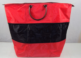 Expandable Tote - Red/Black Nylon, Leather Handles ~ 17&quot; x 14&quot;/21&quot; ~ #140325-02 - £11.74 GBP