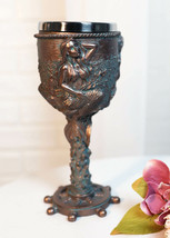 Nautical Rustic Mermaid By Coral Reef With Ship Helm Wheel Base Wine Gob... - $23.99