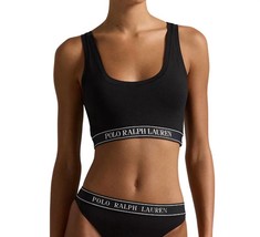 Polo Ralph Lauren repeat-logo scoop cropped tank in Onyx - £40.08 GBP