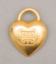 Givency Paris New York Signed Vintage Couture Gold Tone Heart Lock Brooch Pin - £145.41 GBP