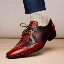 Anzio Rustic Genuine Alligator and Calfskin Leather Dress Derby's Shoes Cognac image 7