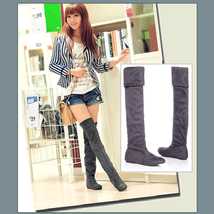 Tall Gray Faux Suede Over the Knee Boot Low Heel with DiVA Turn Down Top  