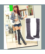 Tall Gray Faux Suede Over the Knee Boot Low Heel with DiVA Turn Down Top   - £49.79 GBP