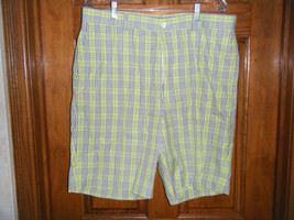 Fairway &amp; Greene Lime Green Plaid Golf Shorts - Size 36 Waist - £21.99 GBP