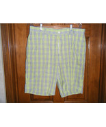 Fairway &amp; Greene Lime Green Plaid Golf Shorts - Size 36 Waist - £22.42 GBP