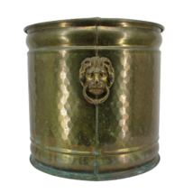 Vintage Lion Head Handles Hammered Dimpled Aged Patina Brass Planter Pot - £39.40 GBP