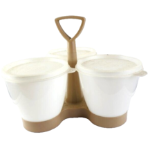 Tupperware Vintage Three Condiment Caddy With Lids Almond - £10.27 GBP