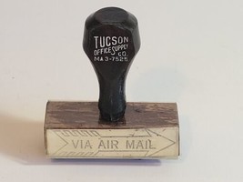 Rubber Stamp VIA AIR MAIL Wood Handle Tucson Office Supply Vintage Old - $24.74