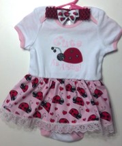 Infant Bodysuit Dress Embroidered Ladybug 18-24 months plus headband - £17.50 GBP