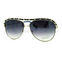 Leather Chain Weave Top Pilot Women&#39;s Designer Fashion Sunglasses - £13.59 GBP