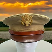 WW2 US Army Air Force Crusher Officer Khaki Summer Service Visor Hat Cap WWII - $145.08