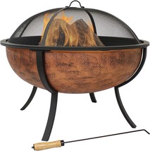 Sunnydaze Large Copper Finish Outdoor Fire Pit Bowl, 32-Inch Round,, And Poker. - £215.09 GBP