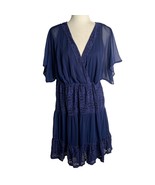 Torrid Lace Inset Chiffon Dress XL Blue Short Sleeves V Neck Elastic Waist - $55.89