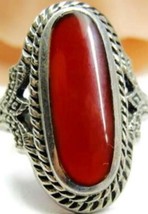 sz 6 Southwestern Red Women Ring Sterling Silver 925 Patina 5.57g Vintage - £55.38 GBP